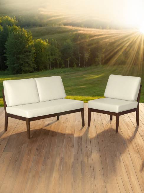 Диван-скамья Массив мягкая экокожа крем, каркас орех