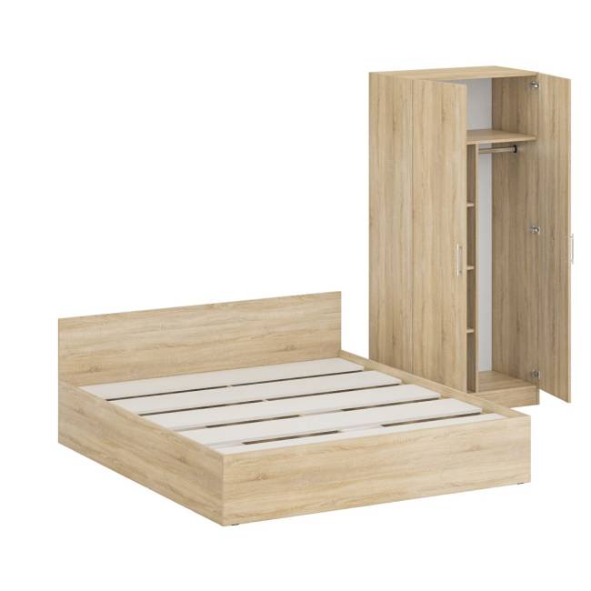 Кровать двуспальная 1800 со шкафом для одежды 2-х створчатым Стандарт цвет дуб сонома