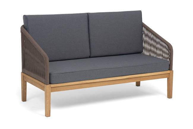 "Канны" диван 2-местный плетеный из роупа, основание дуб, роуп коричневый круглый, ткань темно-серая 027 NEW "Канны" диван 2-местный плетеный из роупа, основание дуб, роуп коричневый круглый, ткань темно-серая 027 NEW