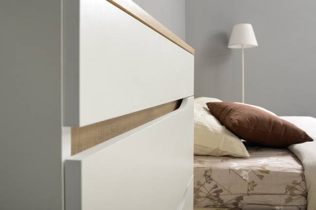 Мебель в спальню Муссон № 5 цвет белый/дуб эндгрейн элегантный/искусственная кожа белая, кровать с подъёмным механизмом 1600