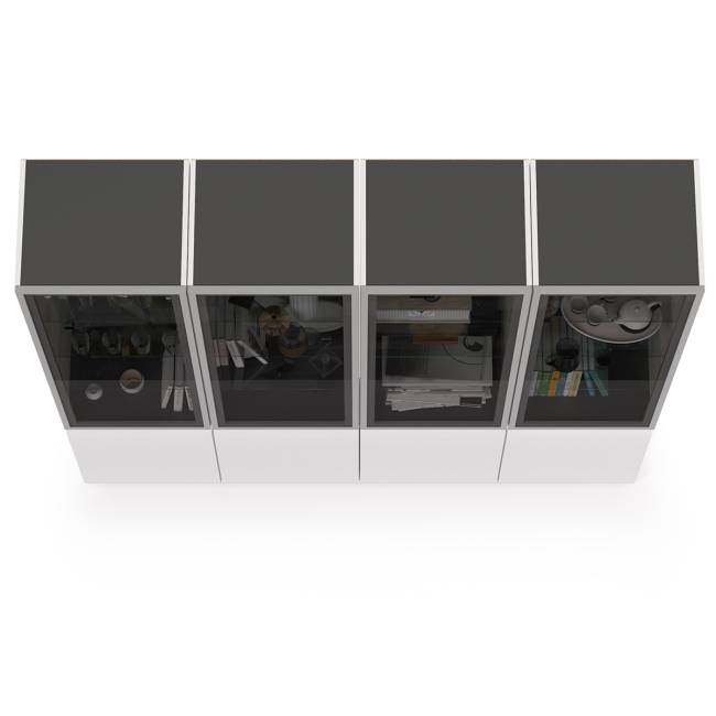 Набор шкафов со стеклом Сидней № 18 цвет белый/чёрный/фасады МДФ белый глянец