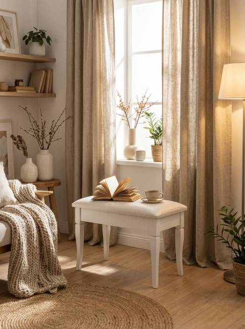 Банкетка Ретро М с ящиком белый, ткань экокожа белый