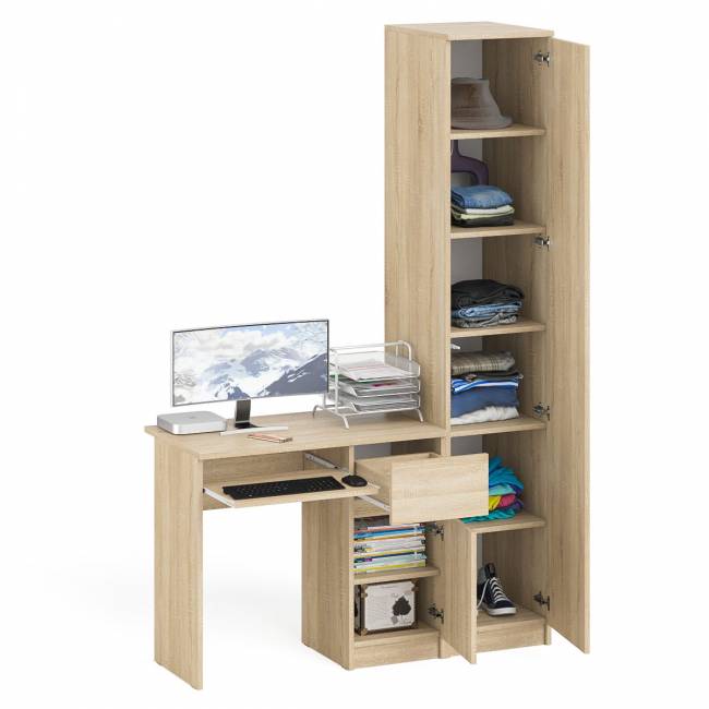 Компьютерный стол МС-1 правый с пеналом на 400 Мори цвет дуб сонома