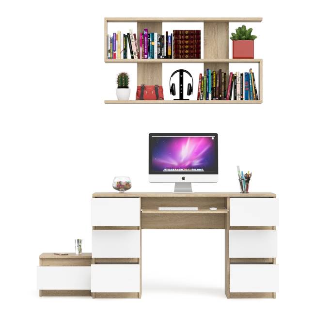 Двухтумбовый стол компьютерный Мори МС-2 с тумбочкой с ящиком и полкой на 1200 цвет дуб сонома/белый Двухтумбовый стол компьютерный Мори МС-2 с тумбочкой с ящиком и полкой на 1200 цвет дуб сонома/белый