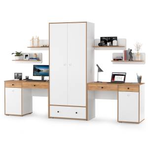 Мебель в детскую Вуди компоновка № 27 цвет белый премиум/дуб крафт золотой