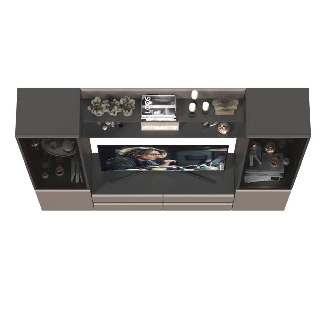 Два шкафа со стеклом Сидней и ТВ-тумба с двумя навесными полочками цвет антрацит/МДФ веллюто капучино