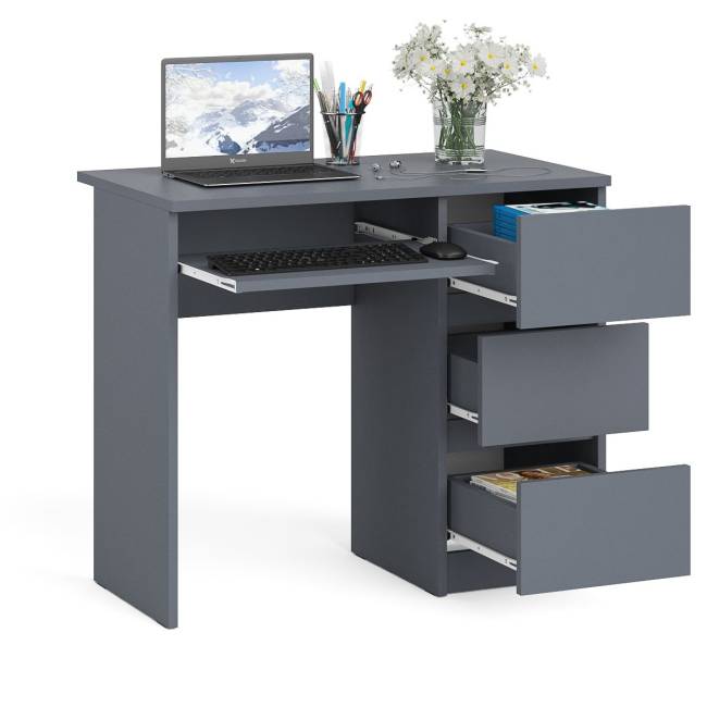 Стол компьютерный три ящика Мори МС-6 правый цвет графит