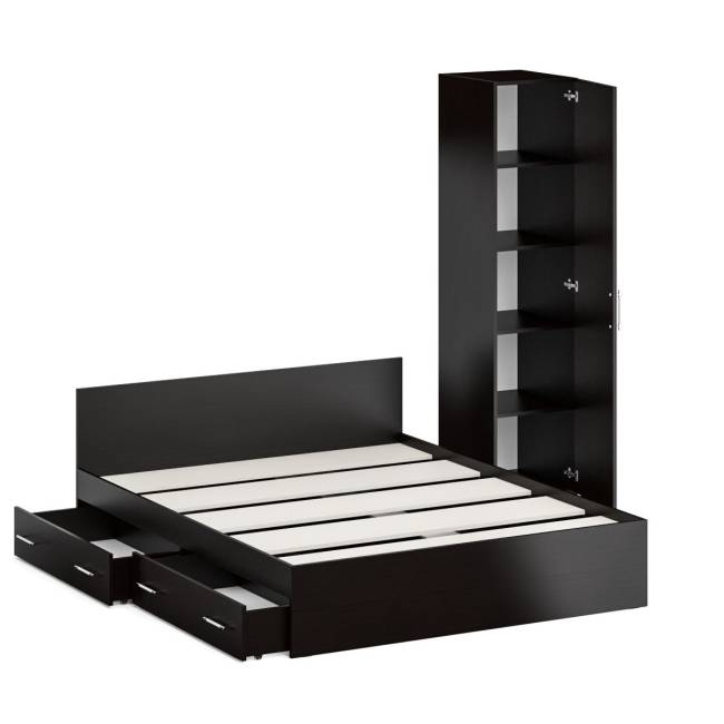 Двуспальная кровать с ящиками 1600 с пеналом Стандарт цвет венге