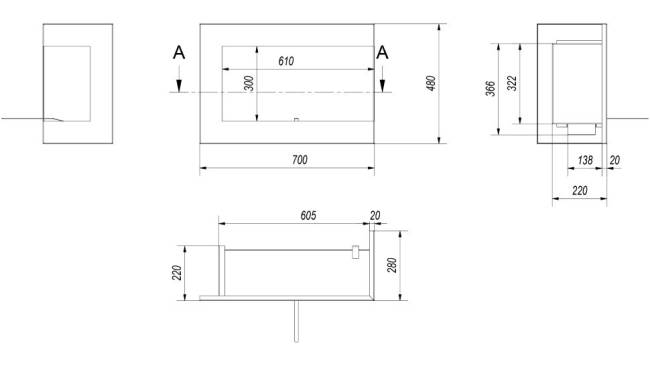 Биокамин Kratki DELTA/P/700 угловой, TUV