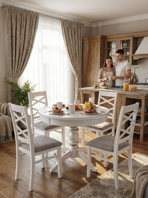 Стол обеденный Моро 04 раздвижной белый/серебро 100/140*100