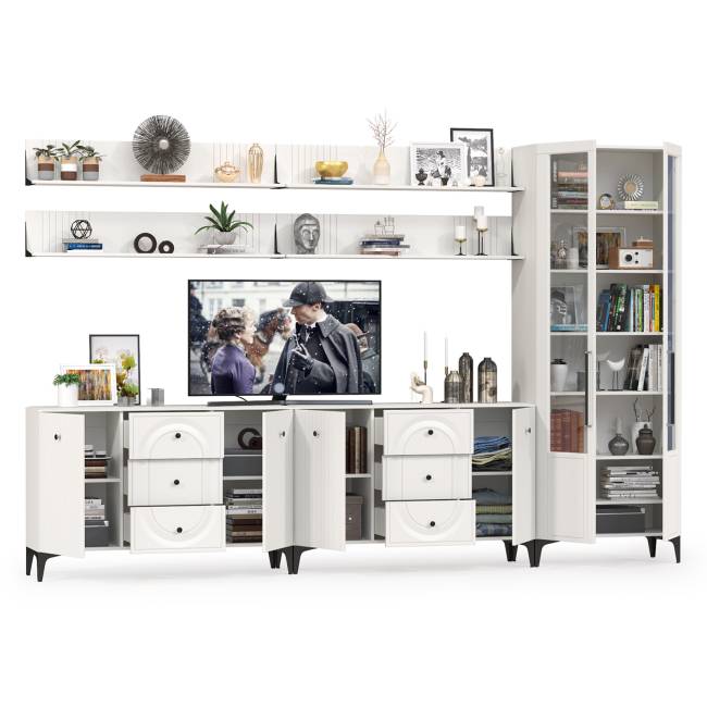 Стенка для гостиной Валенсия № 122 цвет белый шагрень