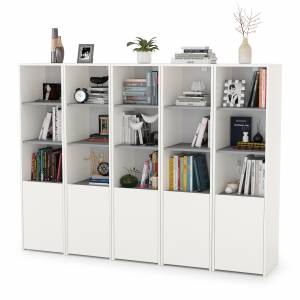 Открытые шкафы для библиотеки Торонто цвет белый шагрень/стальной серый