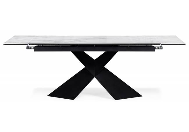 Стол стеклянный Хасселвуд 160(220)х90х77 белый мрамор / черный
