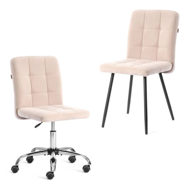 Комплект кресло+стул Medeo/Медео LT, велюр, бежевый/черный, 7 бежевый/черный флок