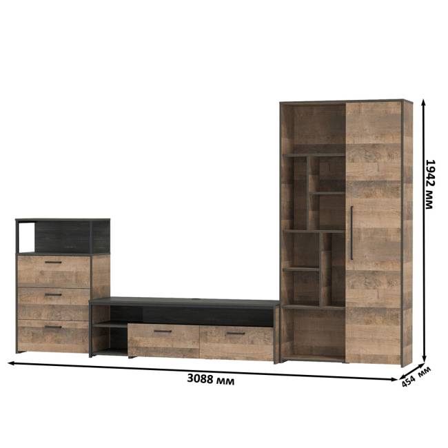 Стенка для гостиной Трувор № 80 цвет дуб гранж песочный/интра Стенка для гостиной Трувор № 80 цвет дуб гранж песочный/интра