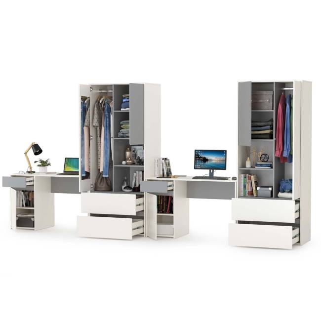 Для двоих детей молодёжная стенка Торонто цвет белый шагрень/стальной серый