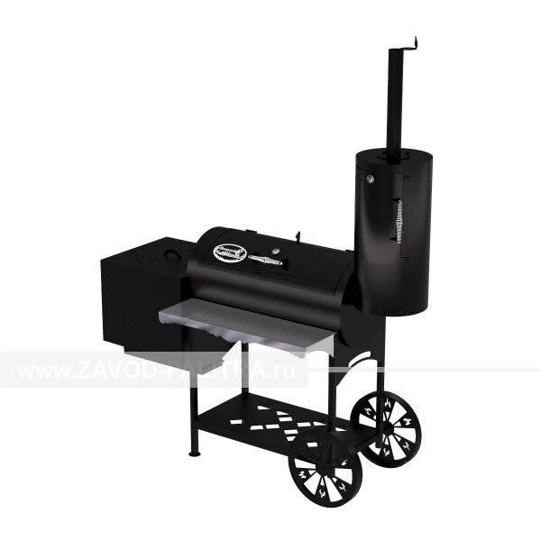 Гриль-Смокер казан XXL, из стали толщиной 5 мм, печь слева, в термостойкой покраске