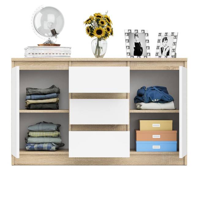 Комод-тумба три ящика и две дверки Мори МК1200.3 цвет дуб сонома/белый