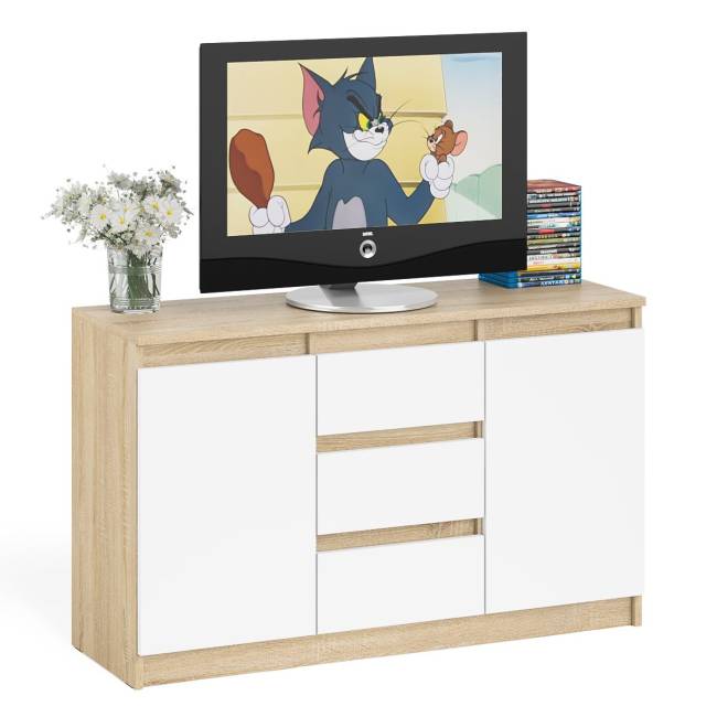 Комод-тумба три ящика и две дверки Мори МК1200.3 цвет дуб сонома/белый