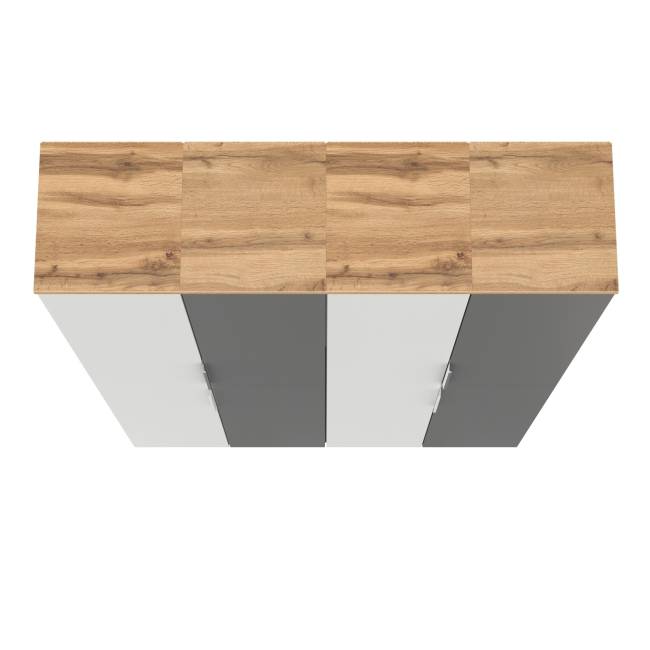 Мебельная стенка для прихожей Октава № 47 цвет белый шагрень/серый графит/дуб крафт золотой