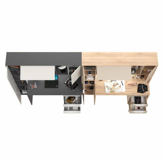 Два компьютерных стола с тумбой и надстройкой Комфорт 12.95N цвет дуб сонома/сатин/тёмно-серый/белый премиум