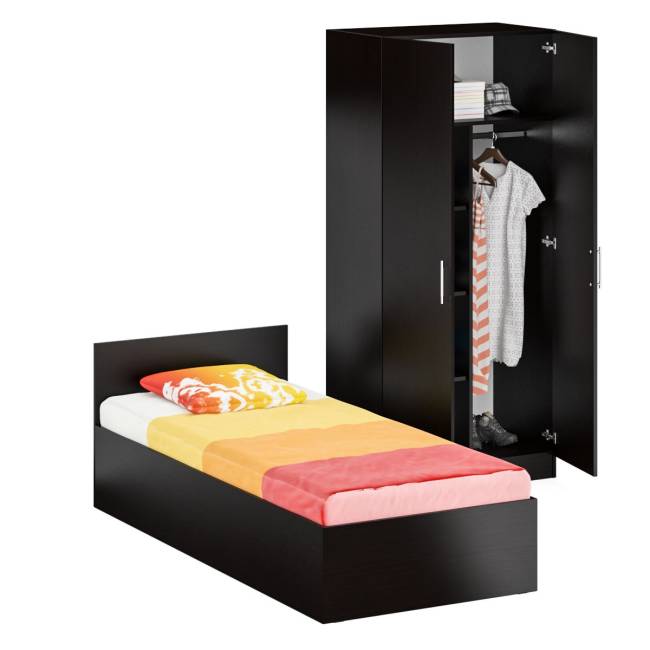 Кровать односпальная 900 со шкафом для одежды 2-х створчатым Стандарт цвет венге