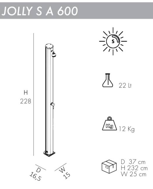 Душ солнечный Jolly S A 600 165х150х2280 мм Душ солнечный Jolly S A 600 165х150х2280 мм