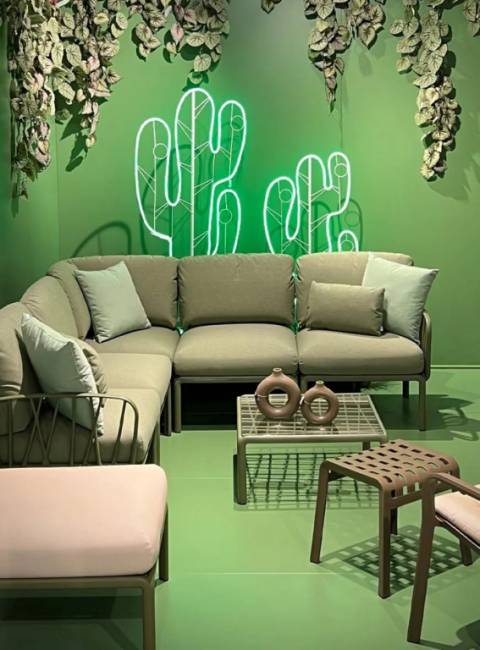 Модуль правый/левый пластиковый с подушками Komodo Elemento Terminale DS/SX агава, джунгли 720х780х880 мм Модуль правый/левый пластиковый с подушками Komodo Elemento Terminale DS/SX агава, джунгли 720х780х880 мм