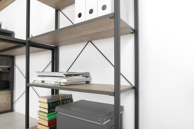 Два открытых стеллажа с полками и ТВ-тумба Трувор цвет дуб гранж песочный/интра