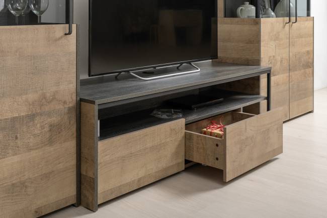 Два открытых стеллажа с полками и ТВ-тумба Трувор цвет дуб гранж песочный/интра