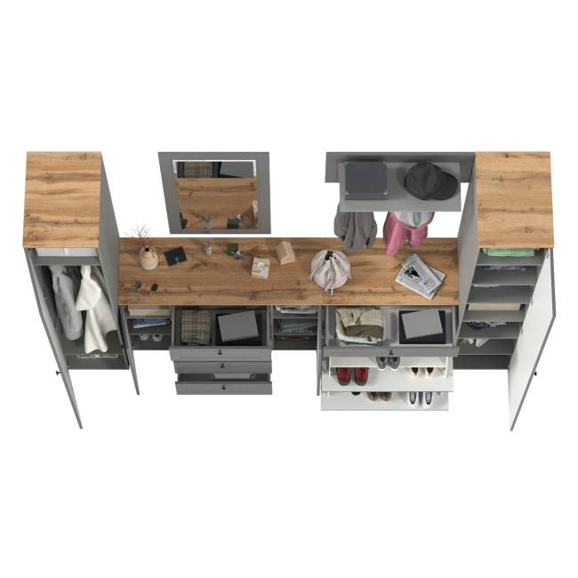 Стенка в прихожую Остин № 58 цвет серый графит/дуб крафт золотой