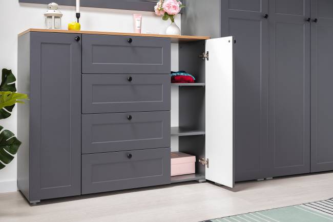 Стенка в прихожую Остин № 58 цвет серый графит/дуб крафт золотой