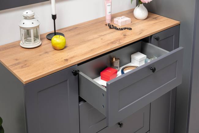 Стенка в прихожую Остин № 58 цвет серый графит/дуб крафт золотой