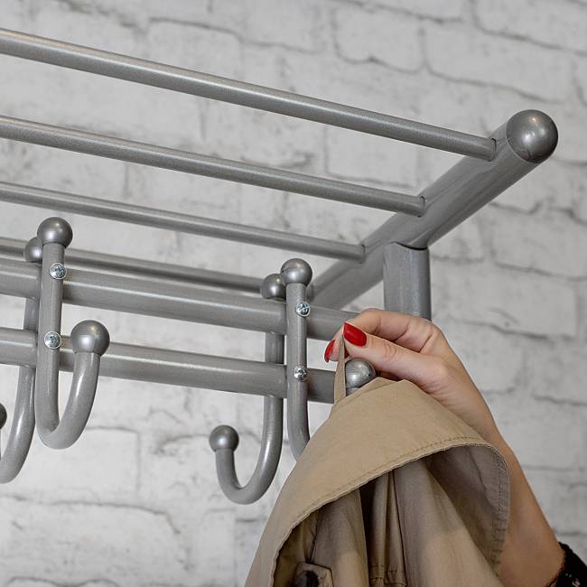 Вешалка напольная на колесах М 9 металлик с крючками