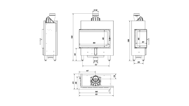 Топка Kratki Pro LUCY/14/SLIM/L/BS угловое стекло слева