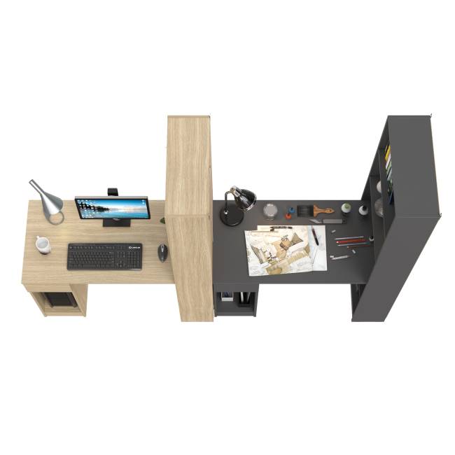 Столы компьютерные со стеллажами - комплект из двух штук Лайт 10.01 цвет плэйн/тёмно-серый