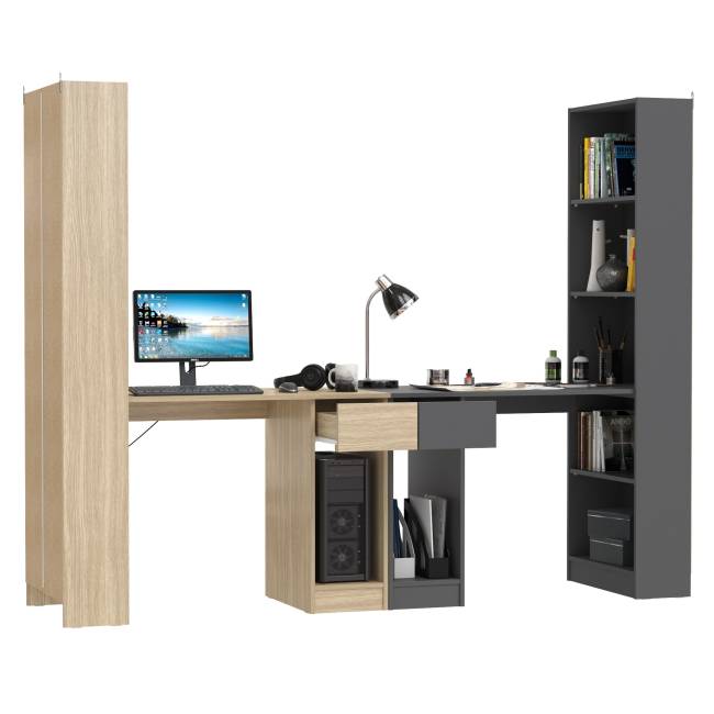 Столы компьютерные со стеллажами - комплект из двух штук Лайт 10.01 цвет плэйн/тёмно-серый