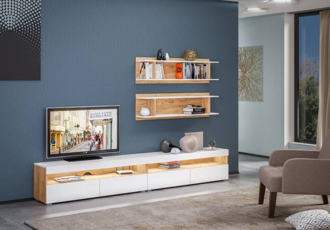 Гостиная Альба № 2 цвет дуб крафт золотой/белый премиум