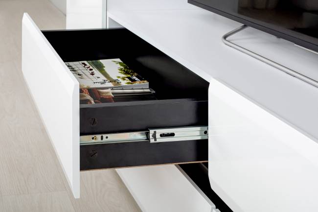 ТВ тумба Сидней с полкой цвет белый/чёрный/фасады МДФ белый глянец