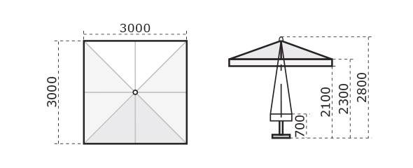 Зонт профессиональный 3х3 м Palladio Standard натуральный, слоновая кость 3000х3000 мм